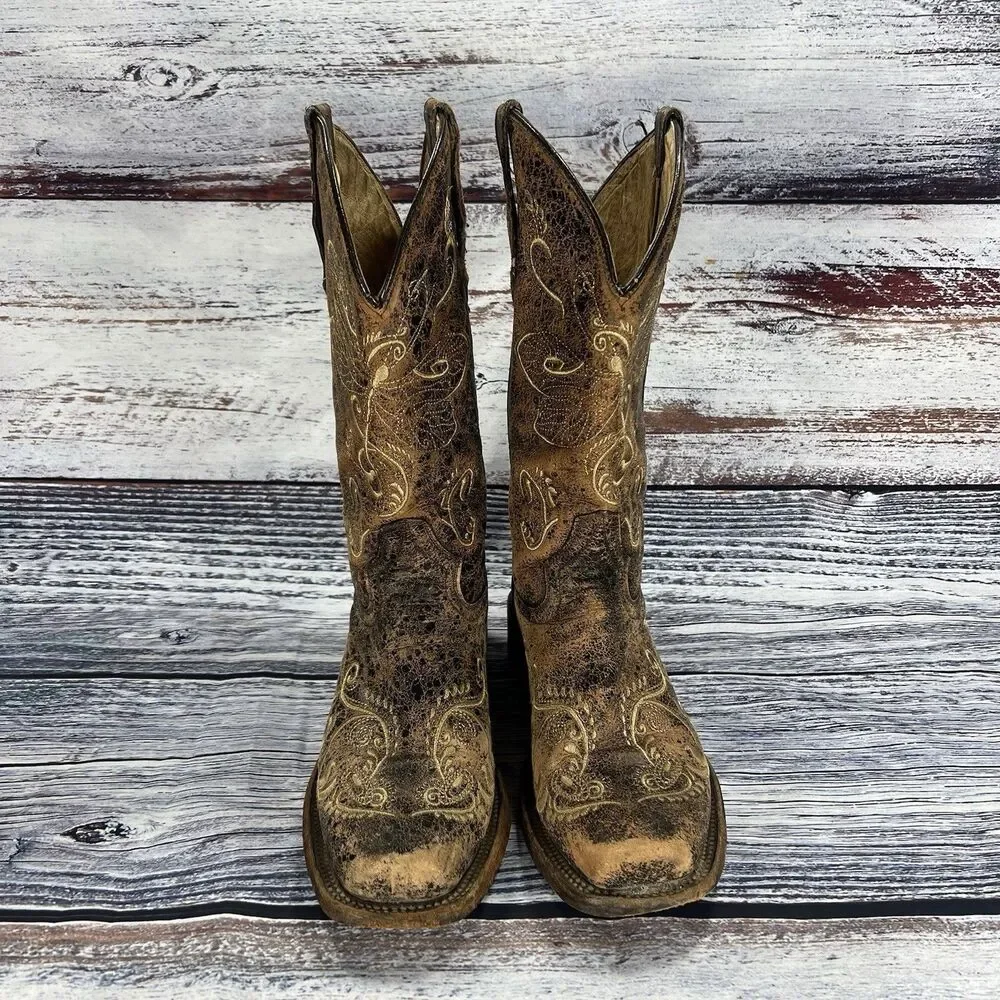 Corral Circle G Dragonfly L5079 Brown Square Toe Boots Women’s 9.5